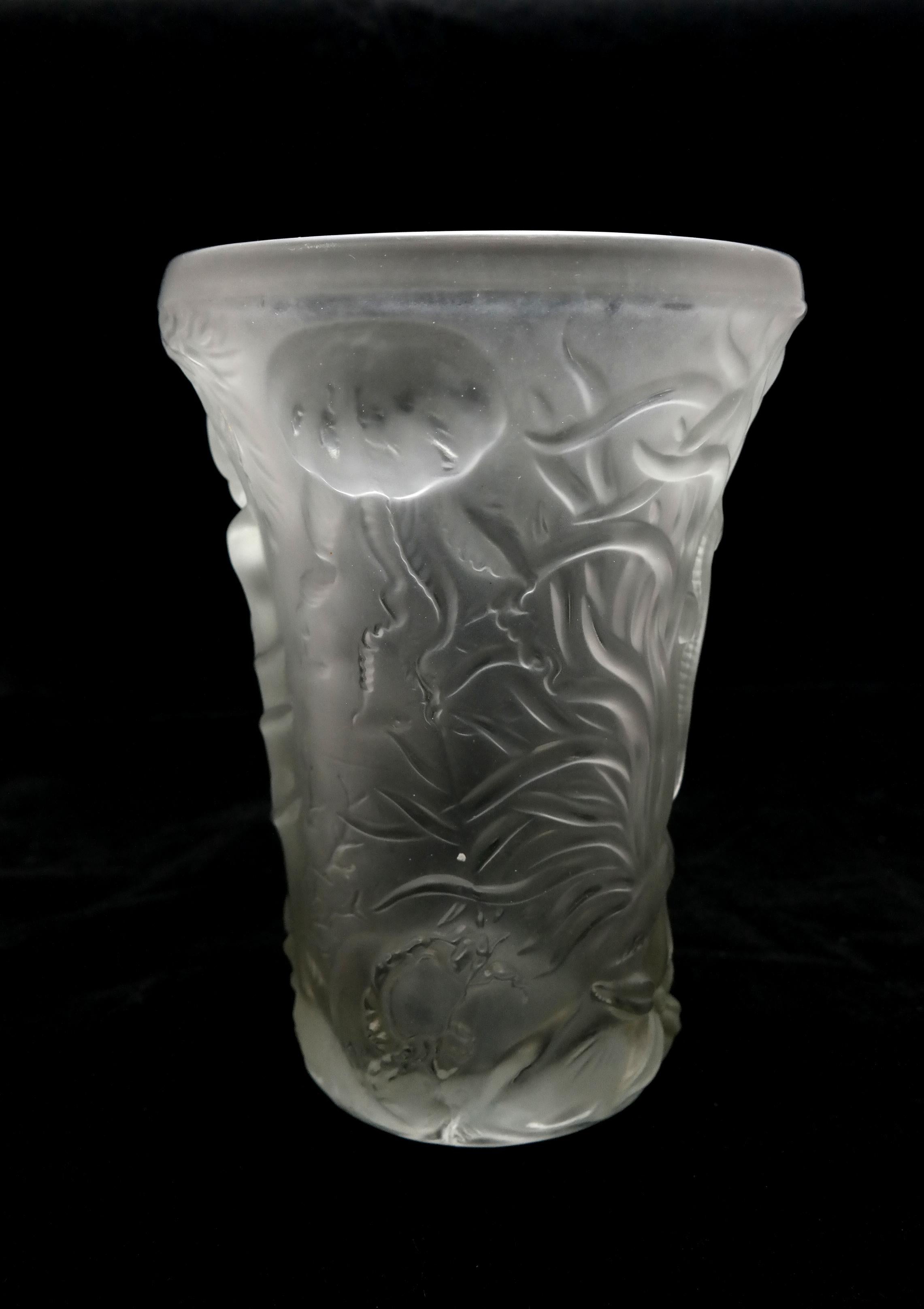 Art Deco molded pressed glass vase in Lalique style.