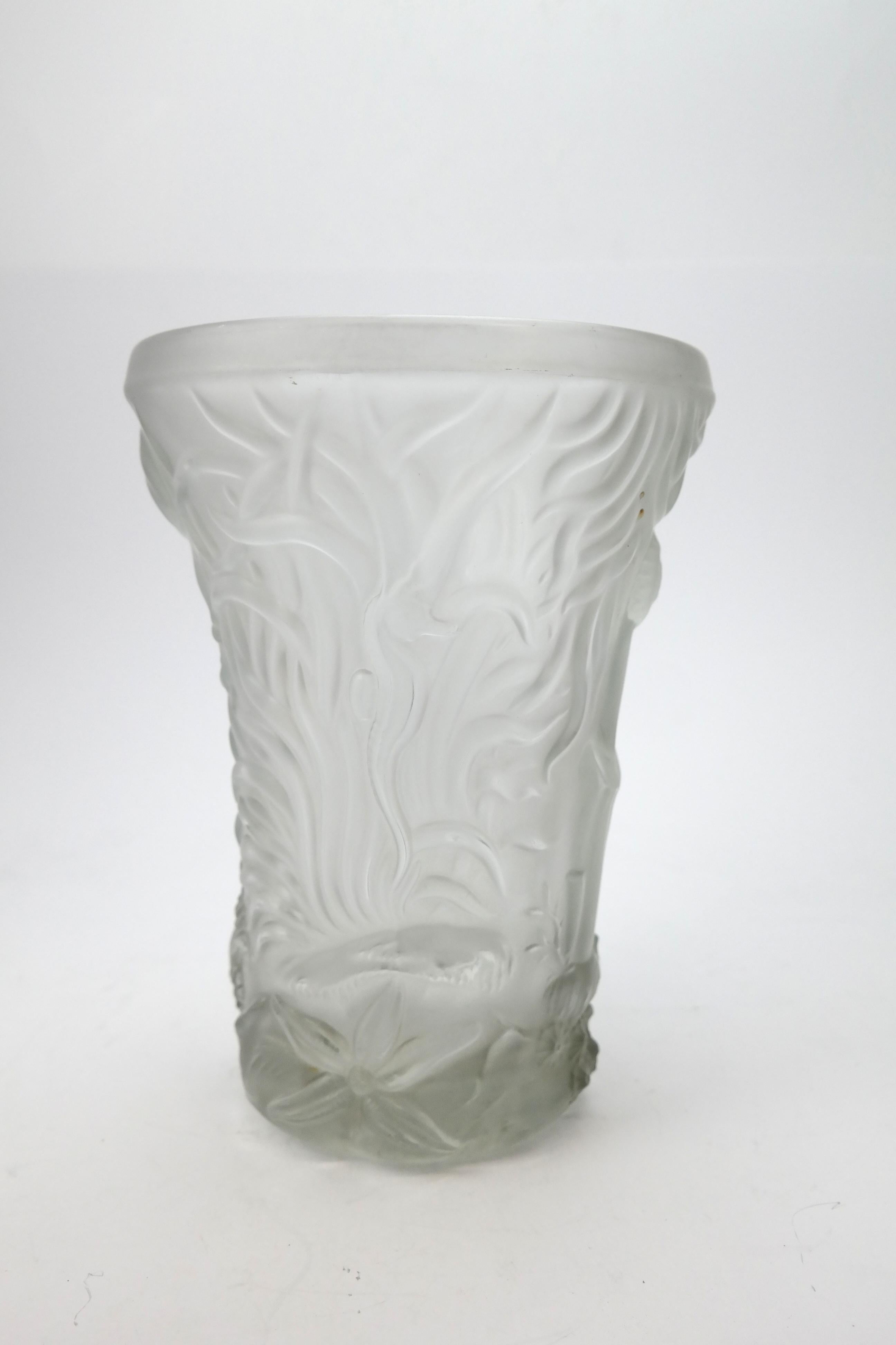 20th Century Art Deco Molded Pressed Glass Vase in Lalique Style