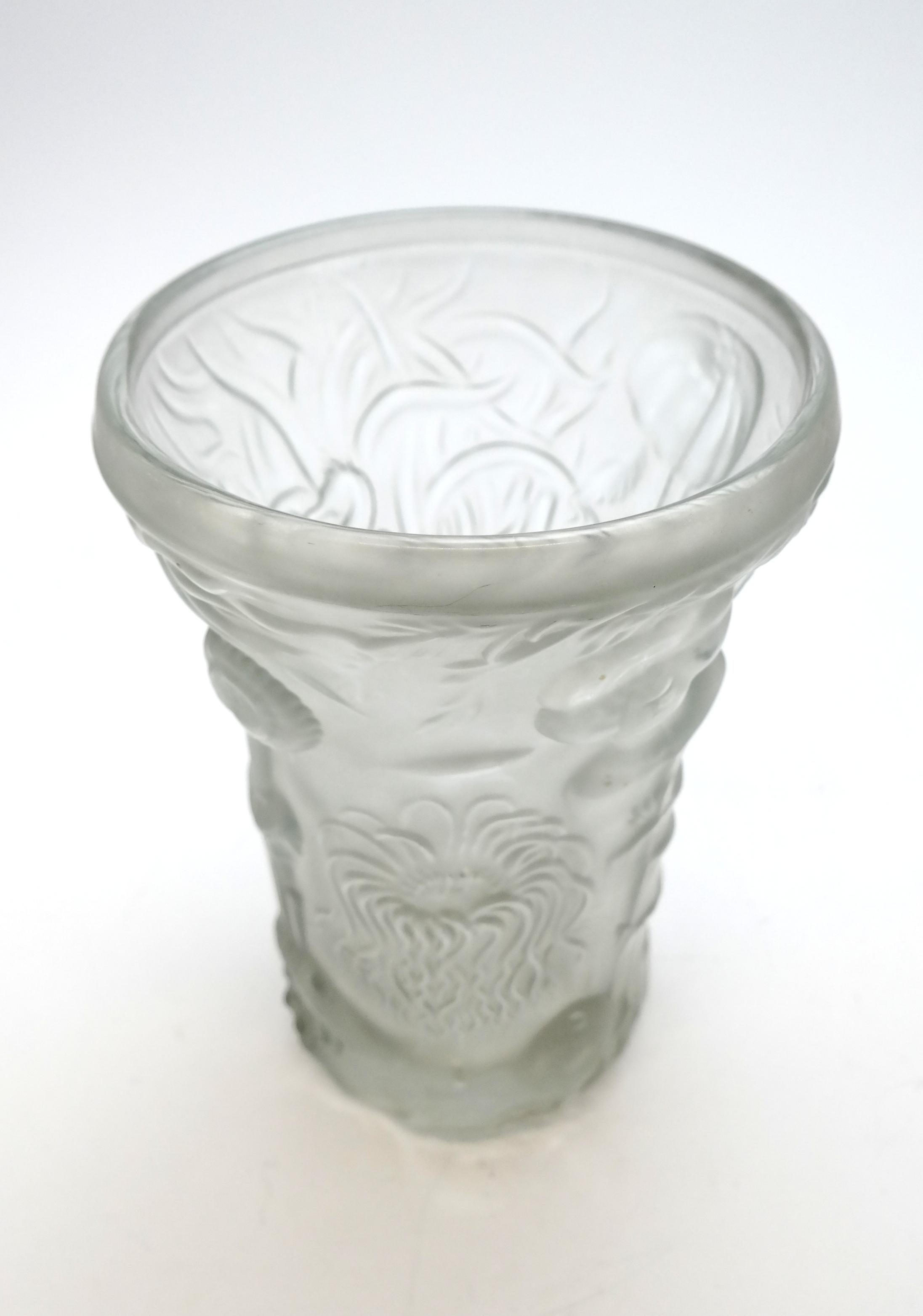 Art Deco Molded Pressed Glass Vase in Lalique Style 2