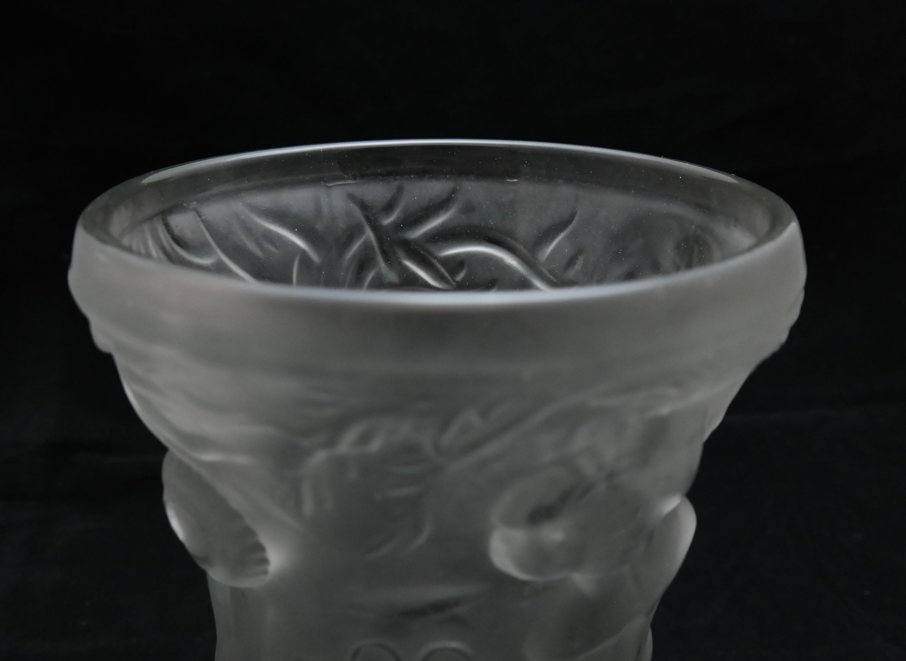 Art Deco Molded Pressed Glass Vase in Lalique Style 3