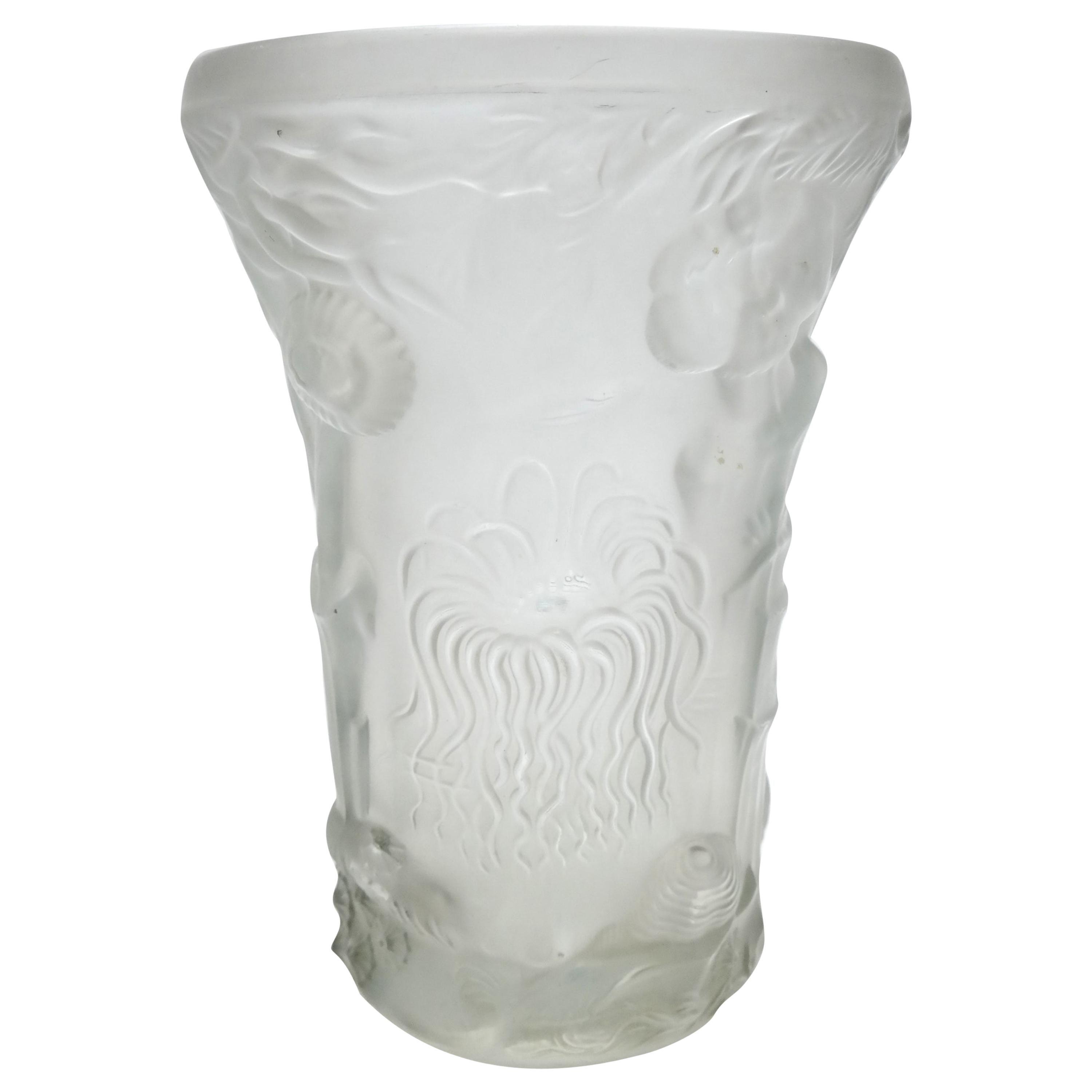 Art Deco Molded Pressed Glass Vase in Lalique Style