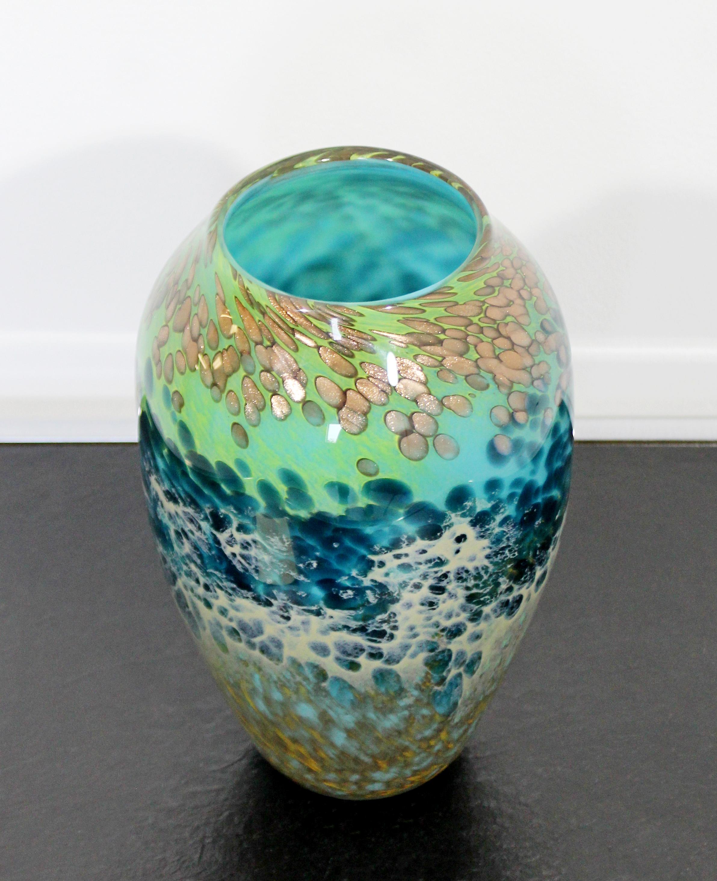 For your consideration is an incredible, ocean themed, glass art vase or vessel, signed and stamped Swan, circa 1930s. In excellent condition. The dimensions are 5.5