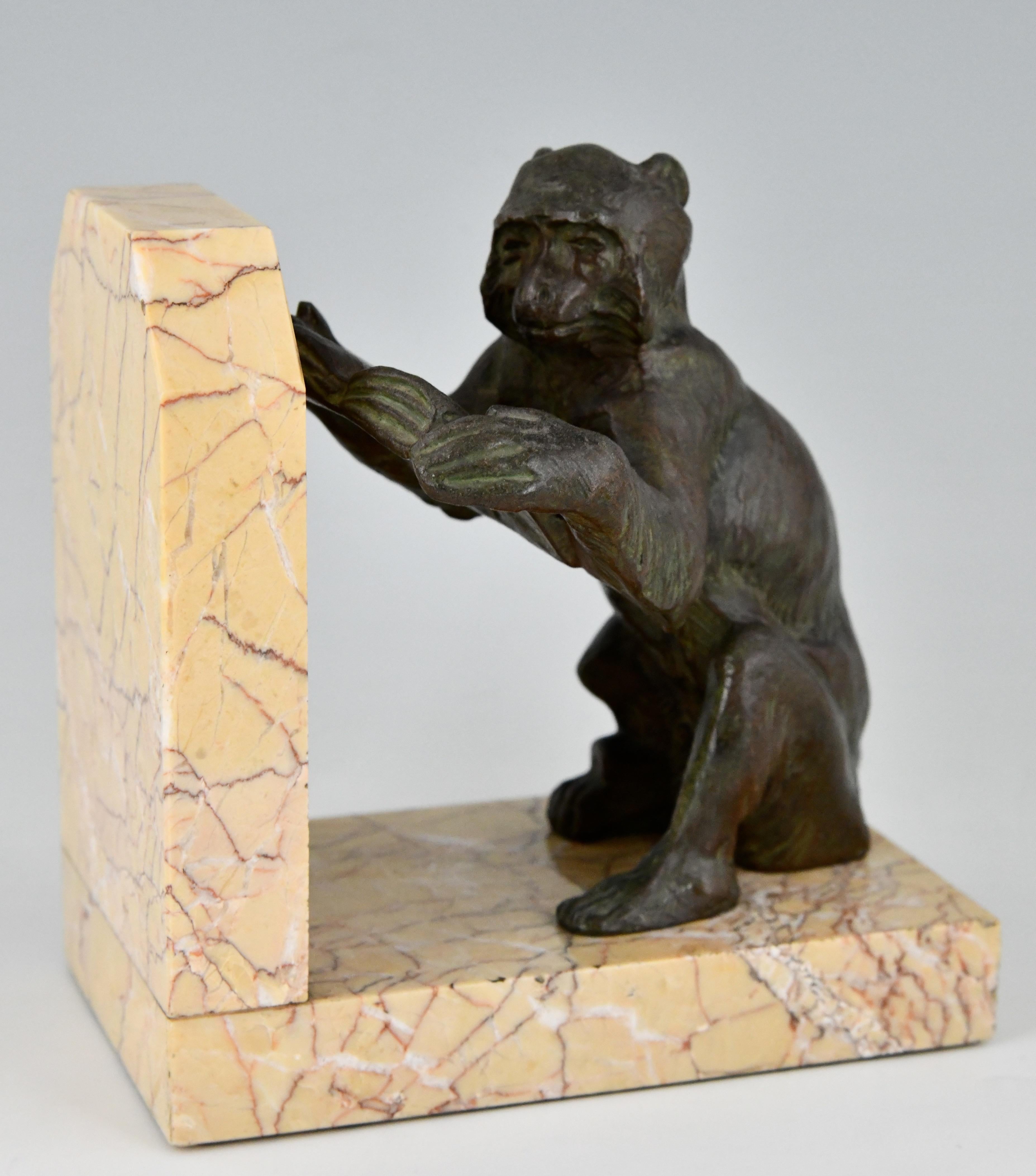 Patinated Art Deco Monkey Bookends by Carlier, France, 1930
