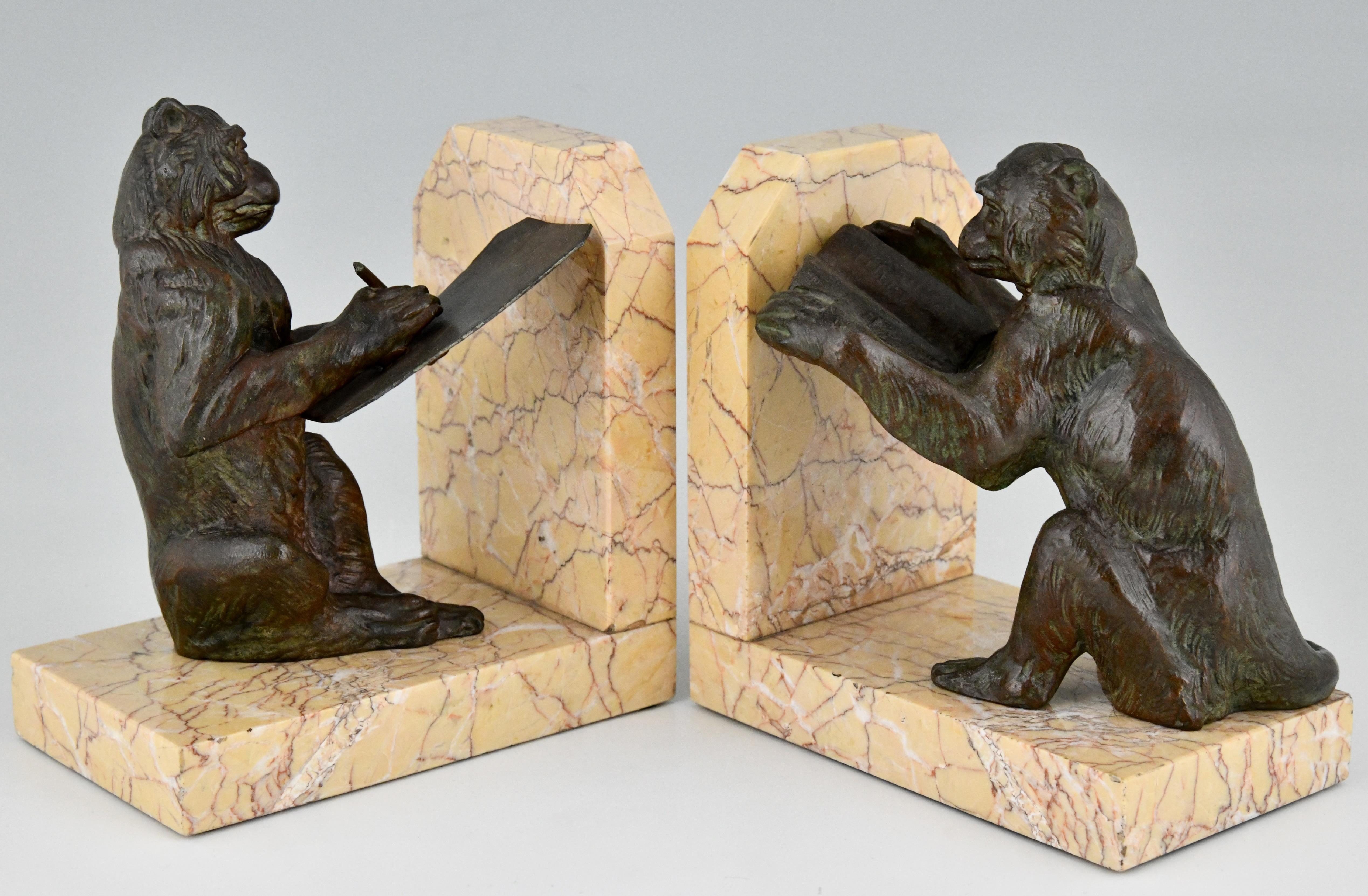 Mid-20th Century Art Deco Monkey Bookends by Carlier, France, 1930