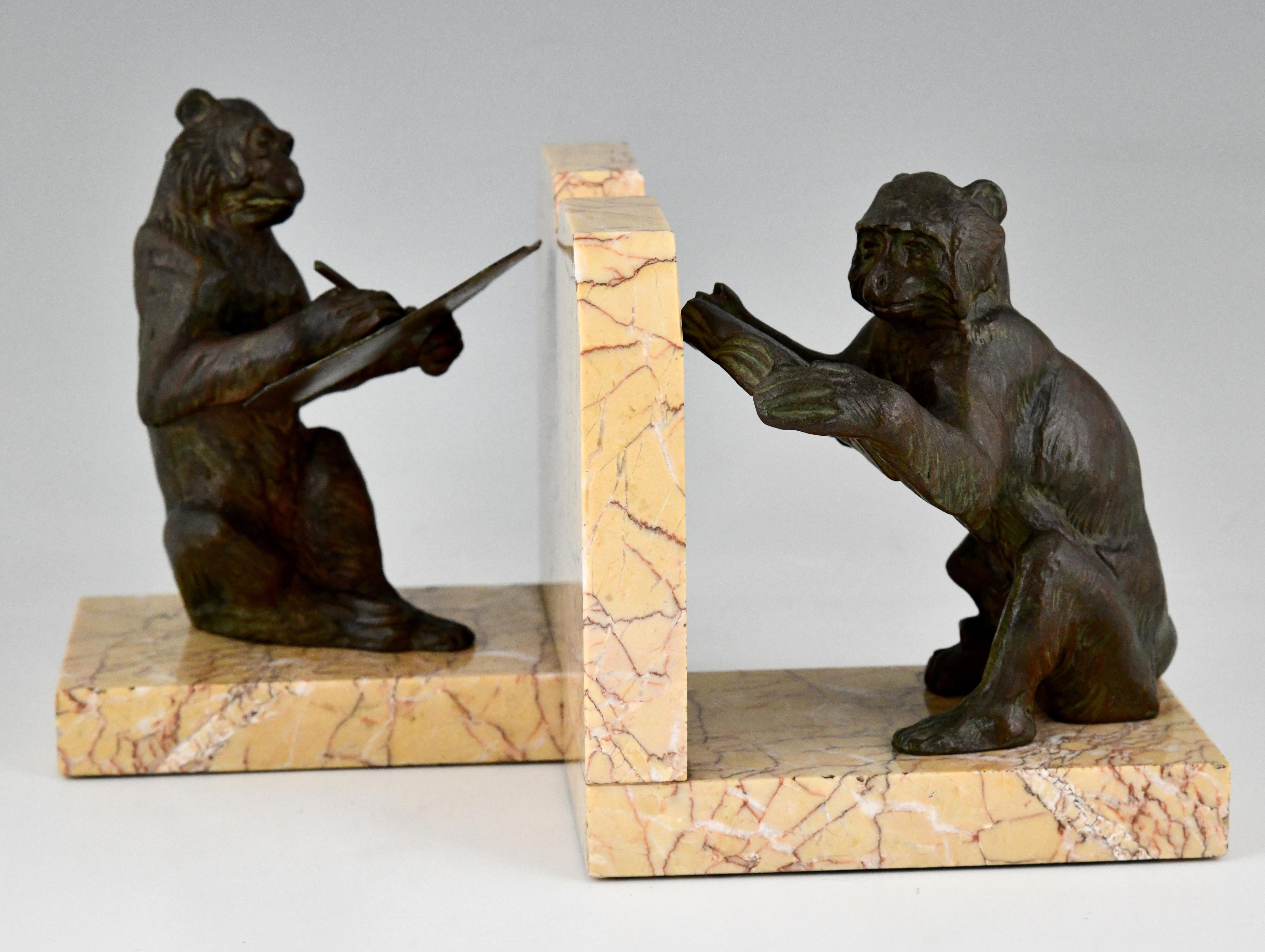 Metal Art Deco Monkey Bookends by Carlier, France, 1930