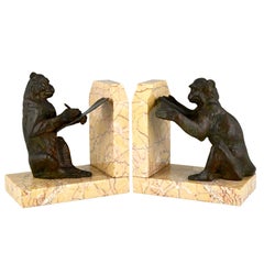 Art Deco Monkey Bookends by Carlier, France, 1930