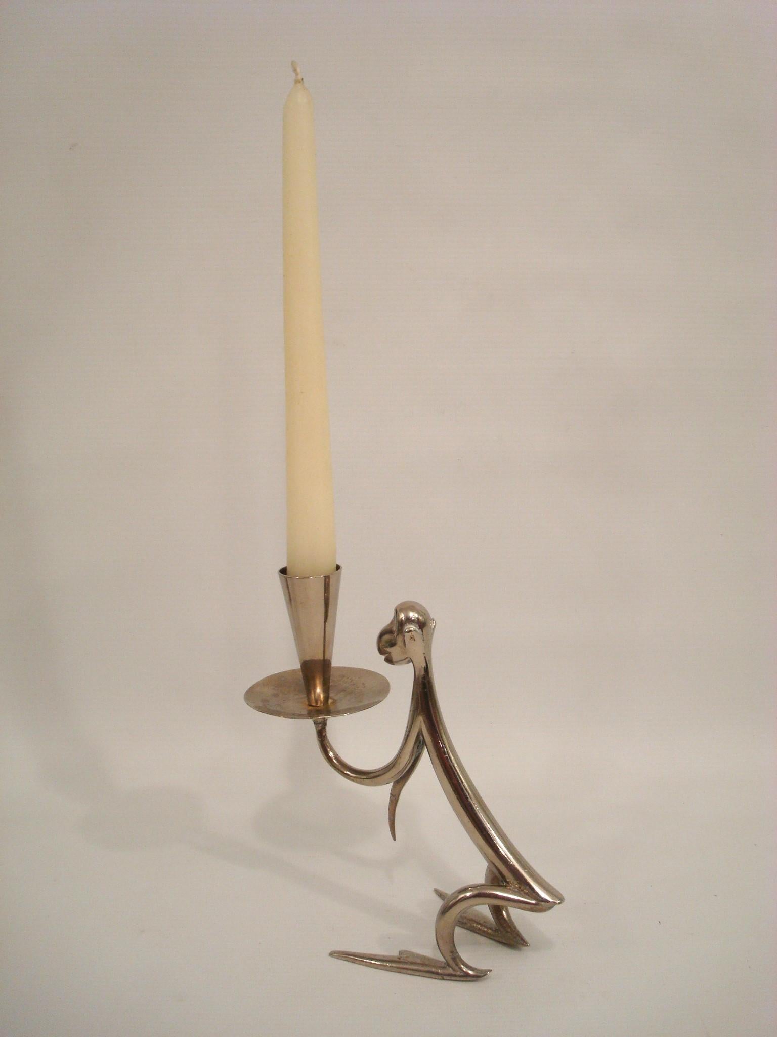 Art-Déco-Kerzenhalter mit Affen von Karl Hagenauer, Österreich  1920's (Versilbert) im Angebot