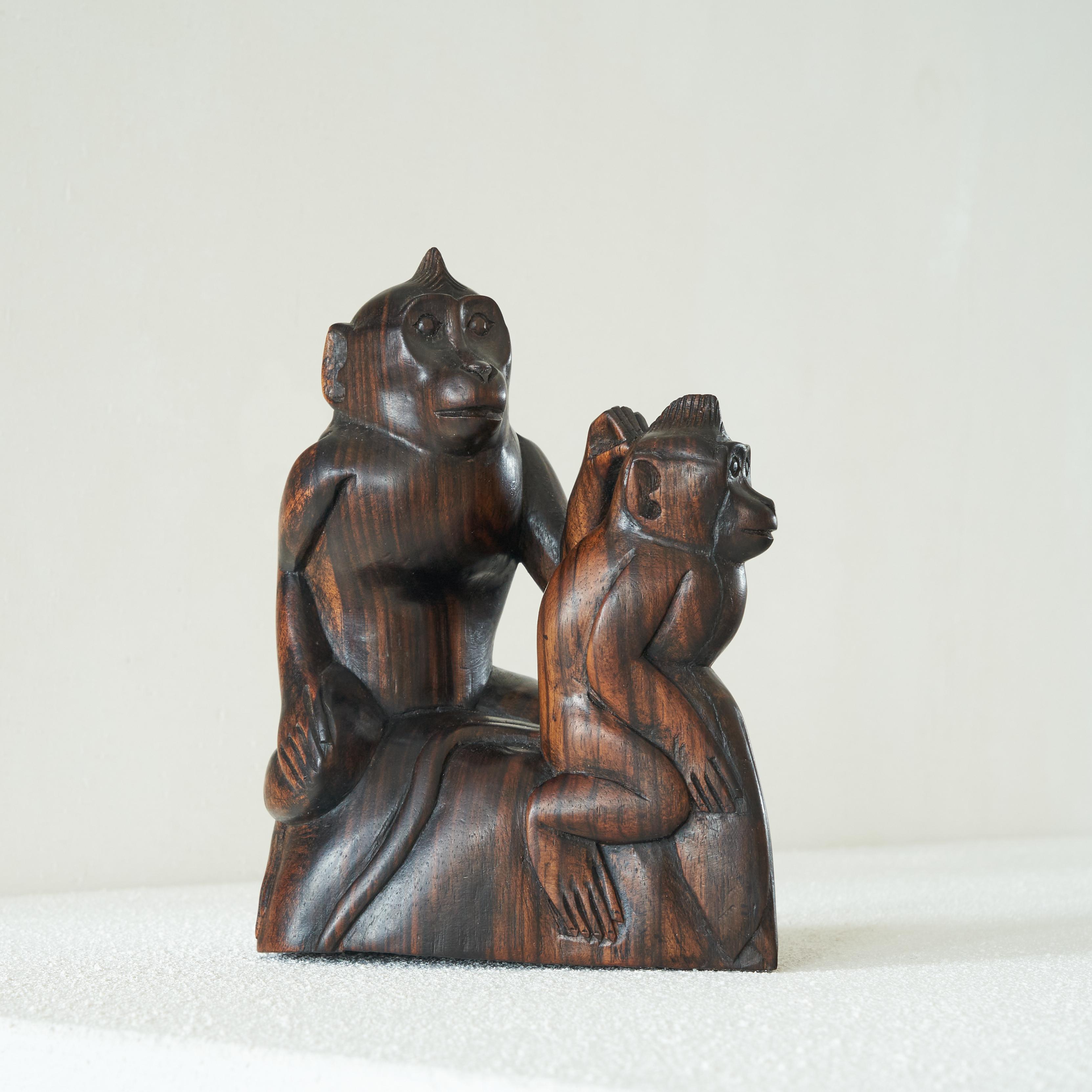 Unknown Art Deco Monkeys Sculpture in Wood For Sale