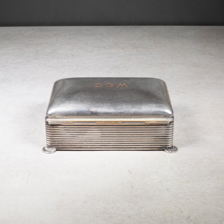 silver plated cigarette box Art Deco Monogrammed 