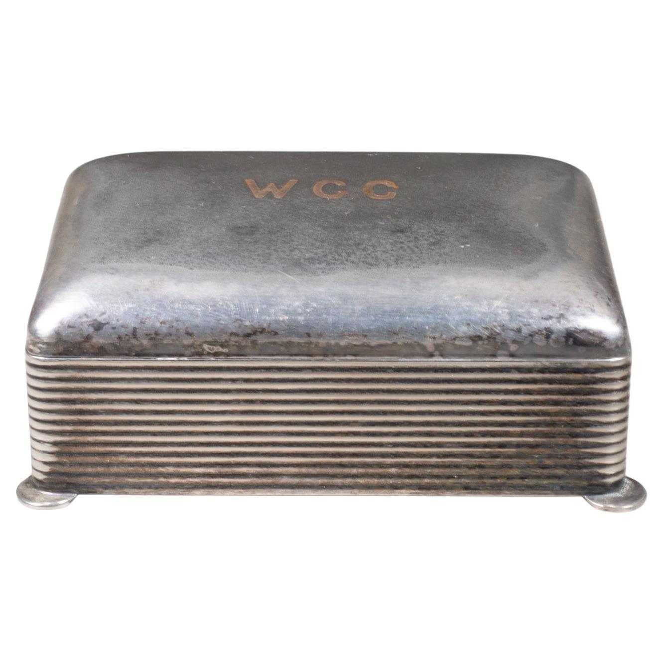 Art Deco Monogrammed "WCC" Silver Plated Cigarette Box c.1930 For Sale