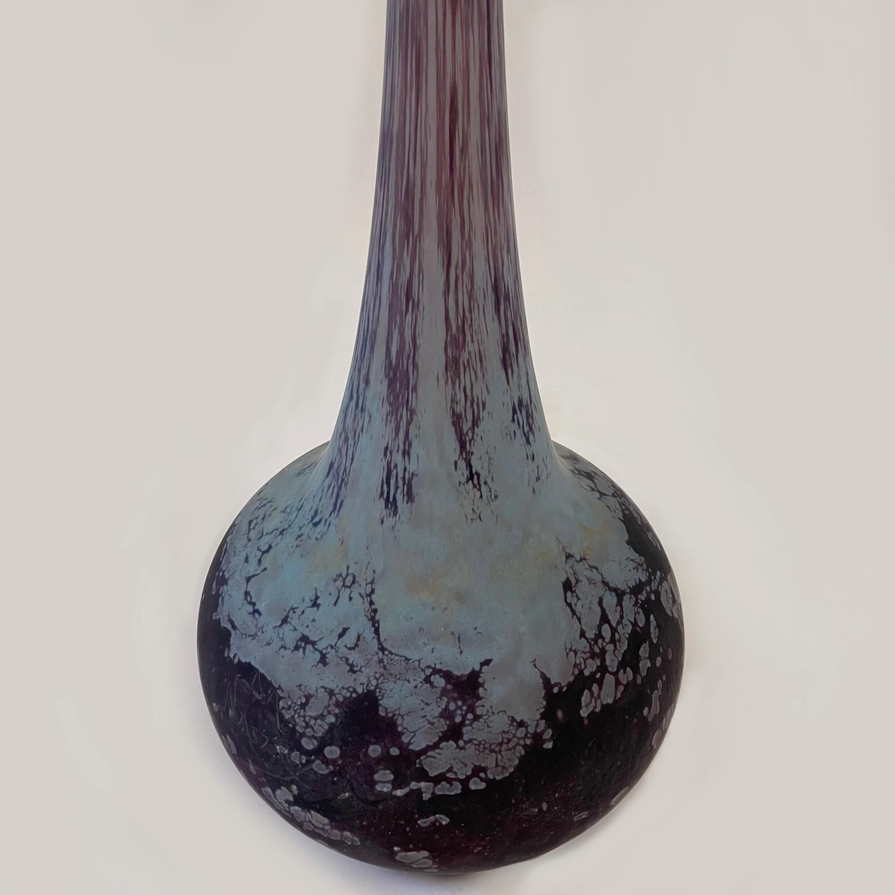 French Art Deco Monumental Egyptian Purple Art Glass Soliflore Vase by Daum Nancy For Sale