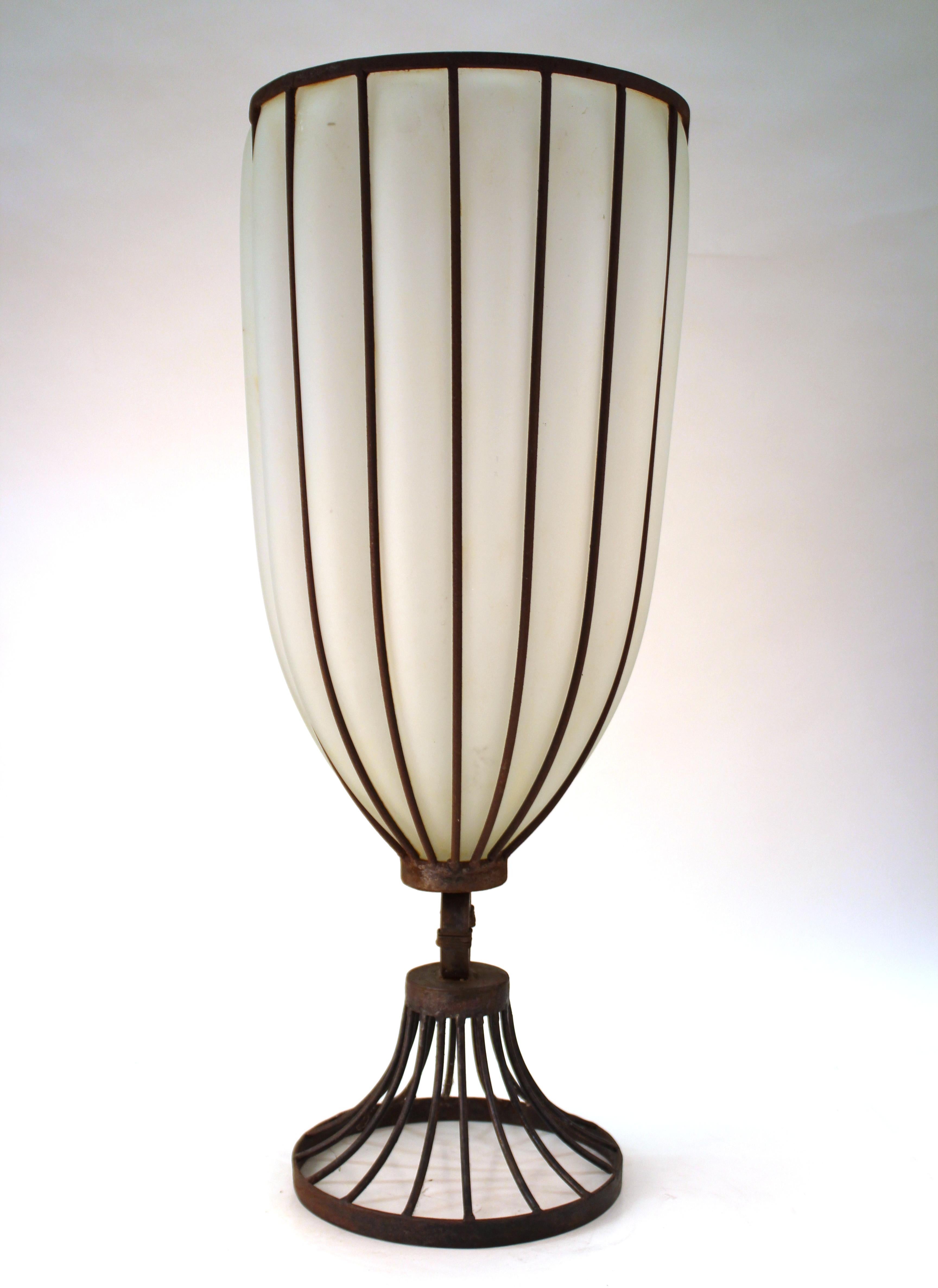 Art Deco Monumental Iron Framed Glass Vase 2