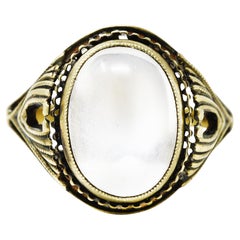 Art Deco Moonstone 14 Karat Green Gold Gemstone Antique Ring