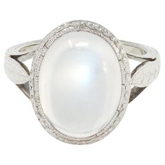 Art Deco Moonstone 18 Karat White Gold Vintage Wheat Dinner Ring
