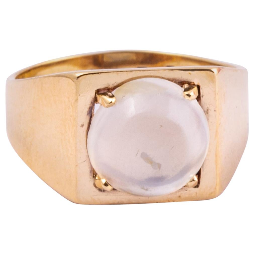 Art Deco Moonstone and 9 Carat Gold Signet Ring