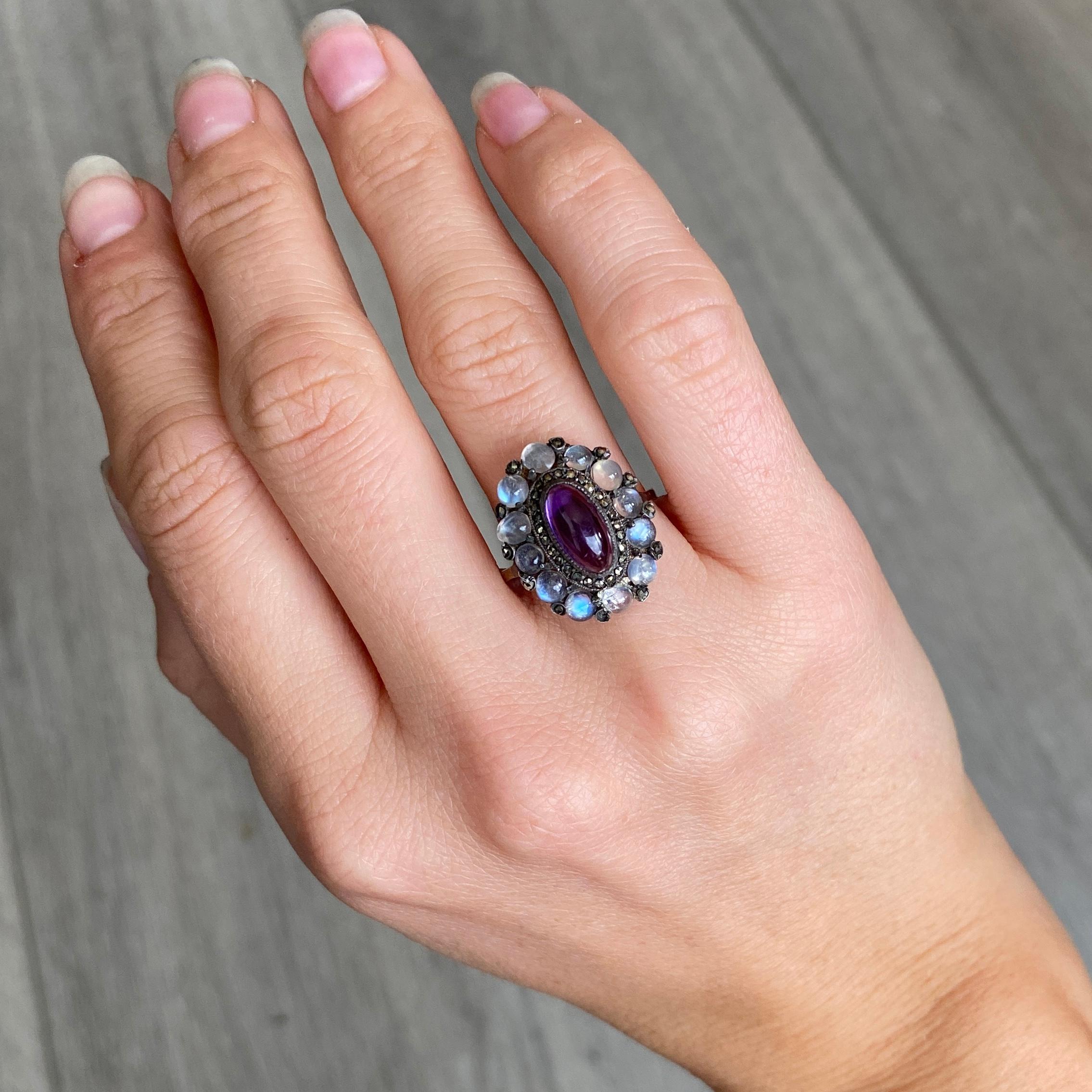 moonstone and amethyst ring