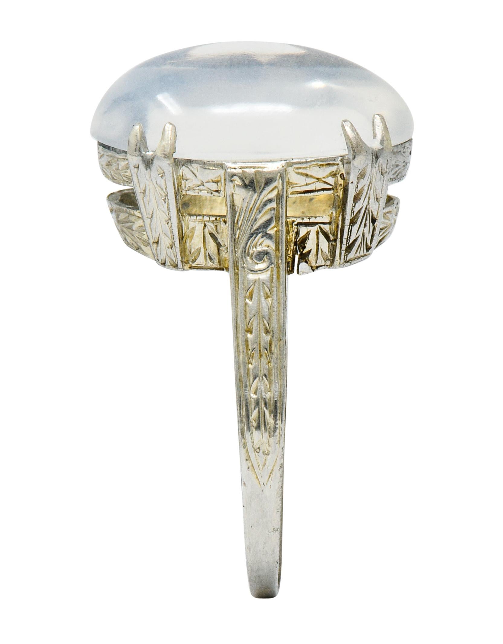 Art Deco Moonstone Cabochon 18 Karat White Gold Statement Ring 6