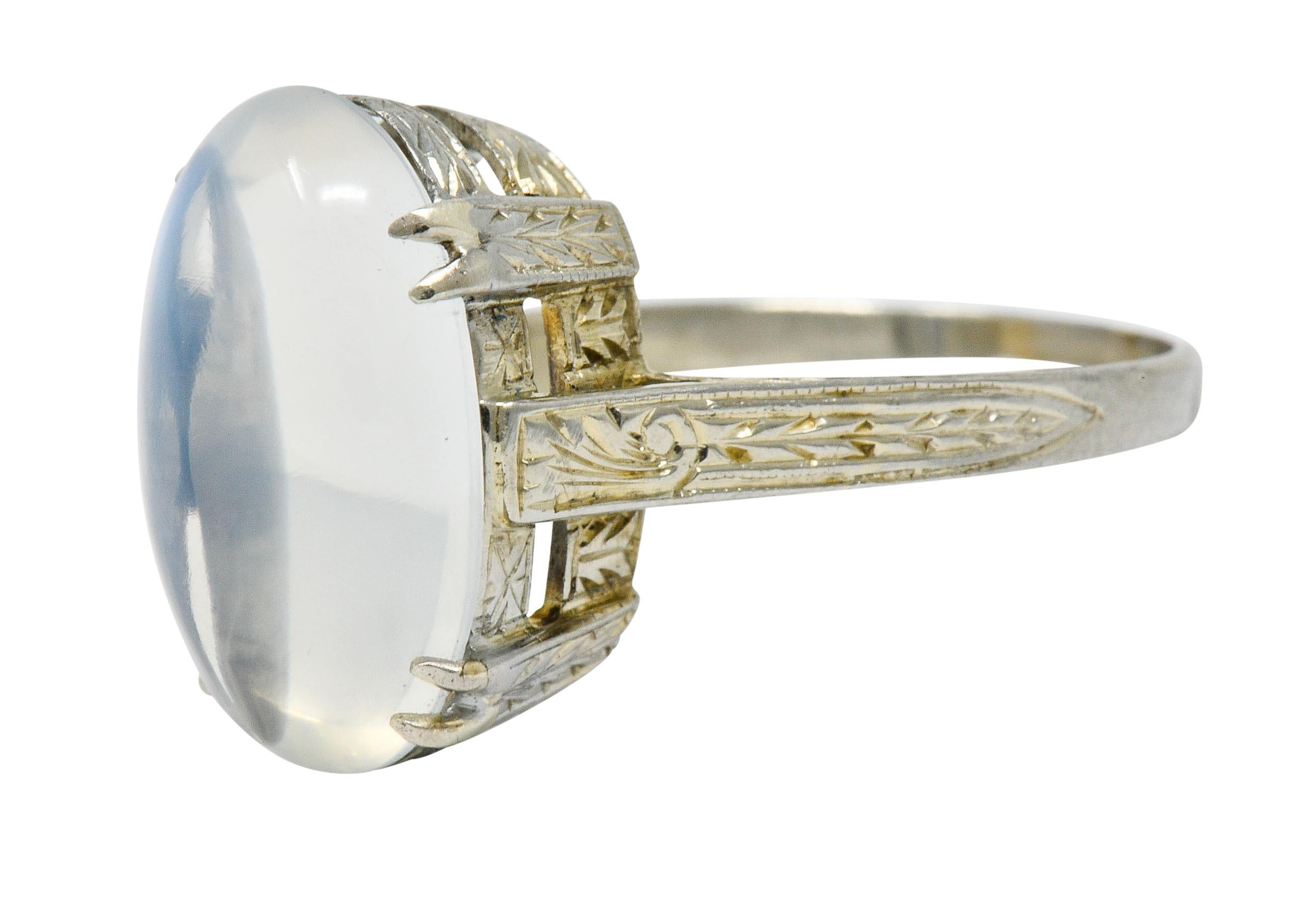 Art Deco Moonstone Cabochon 18 Karat White Gold Statement Ring 1