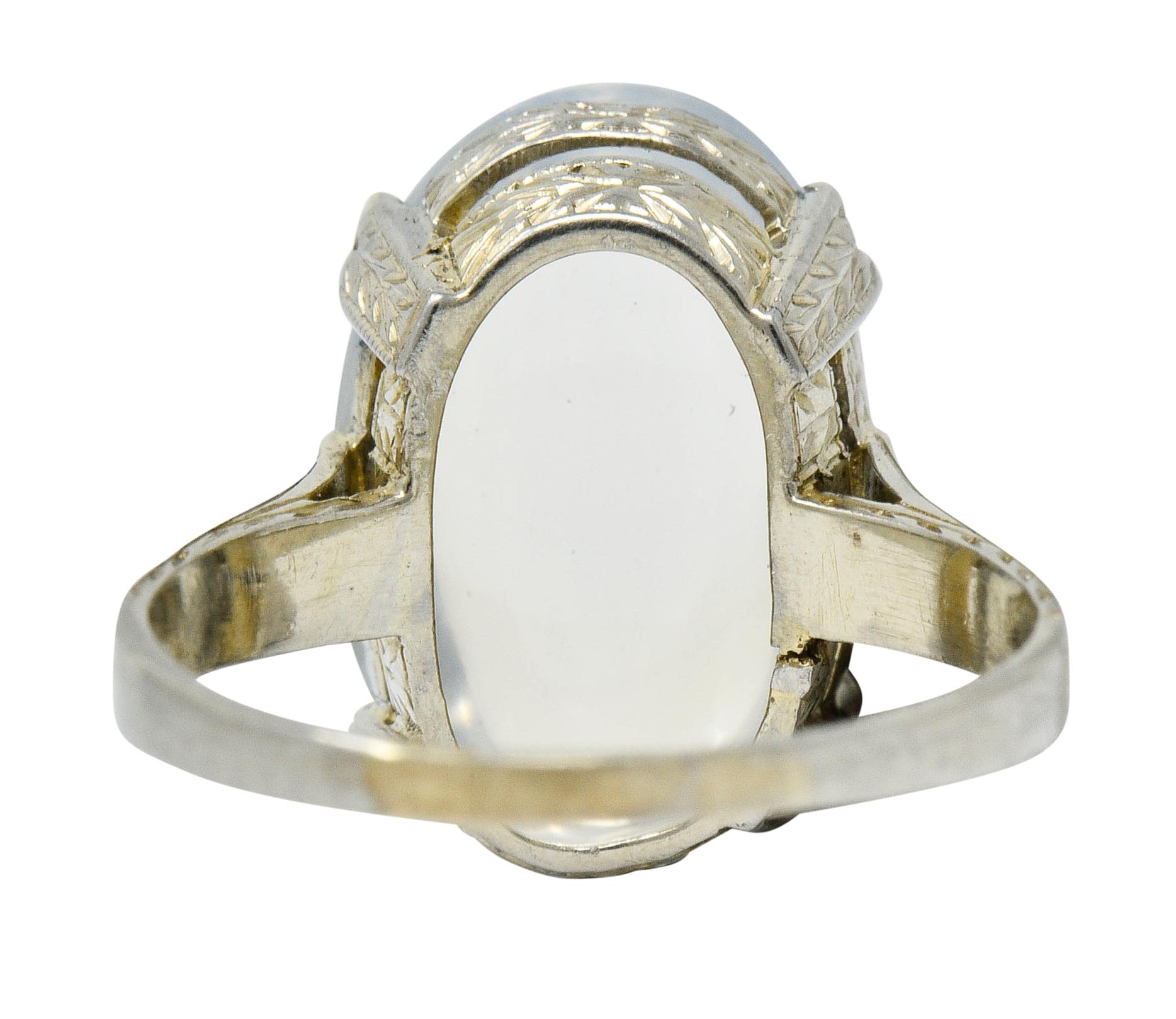 Art Deco Moonstone Cabochon 18 Karat White Gold Statement Ring 2