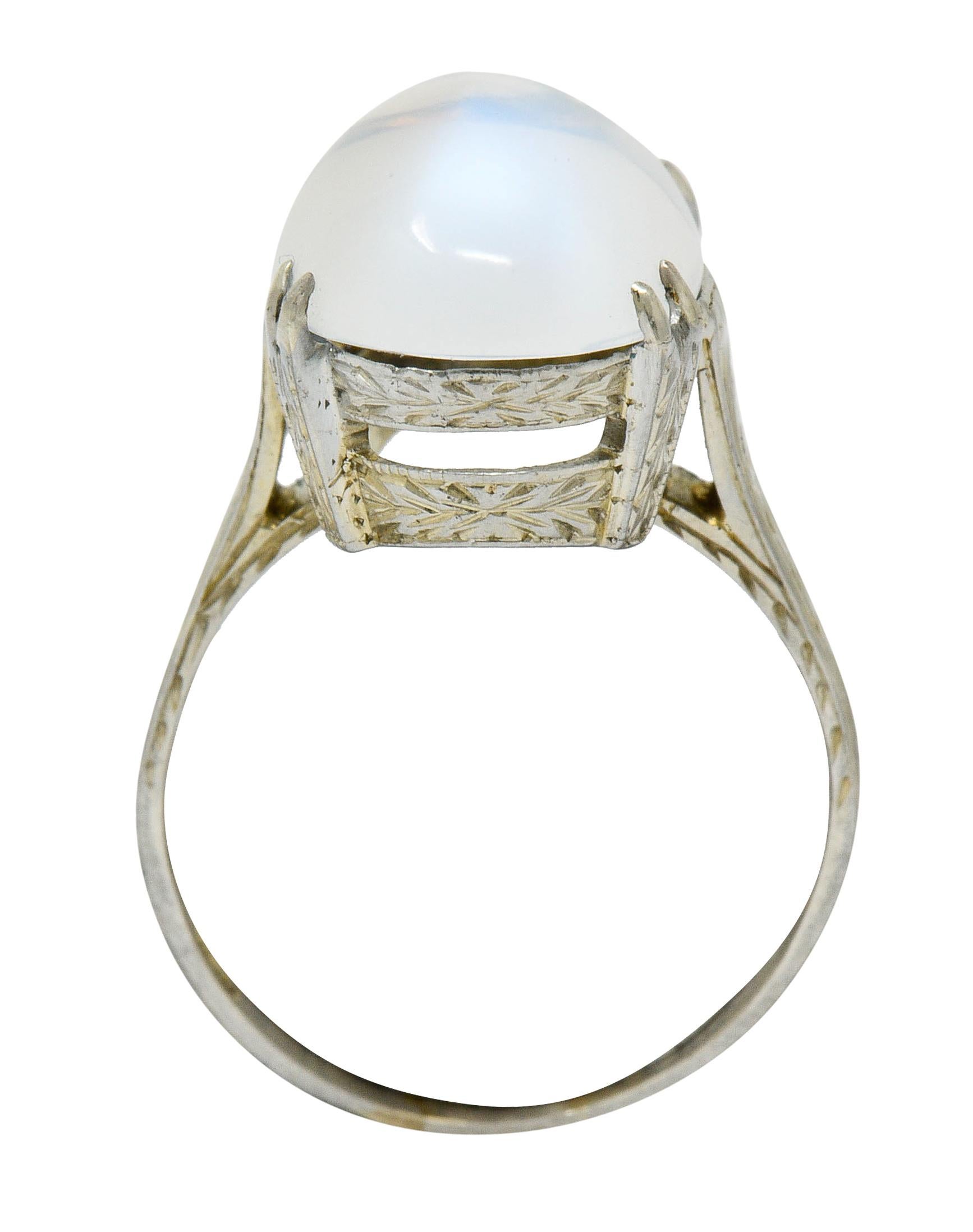 Art Deco Moonstone Cabochon 18 Karat White Gold Statement Ring 3
