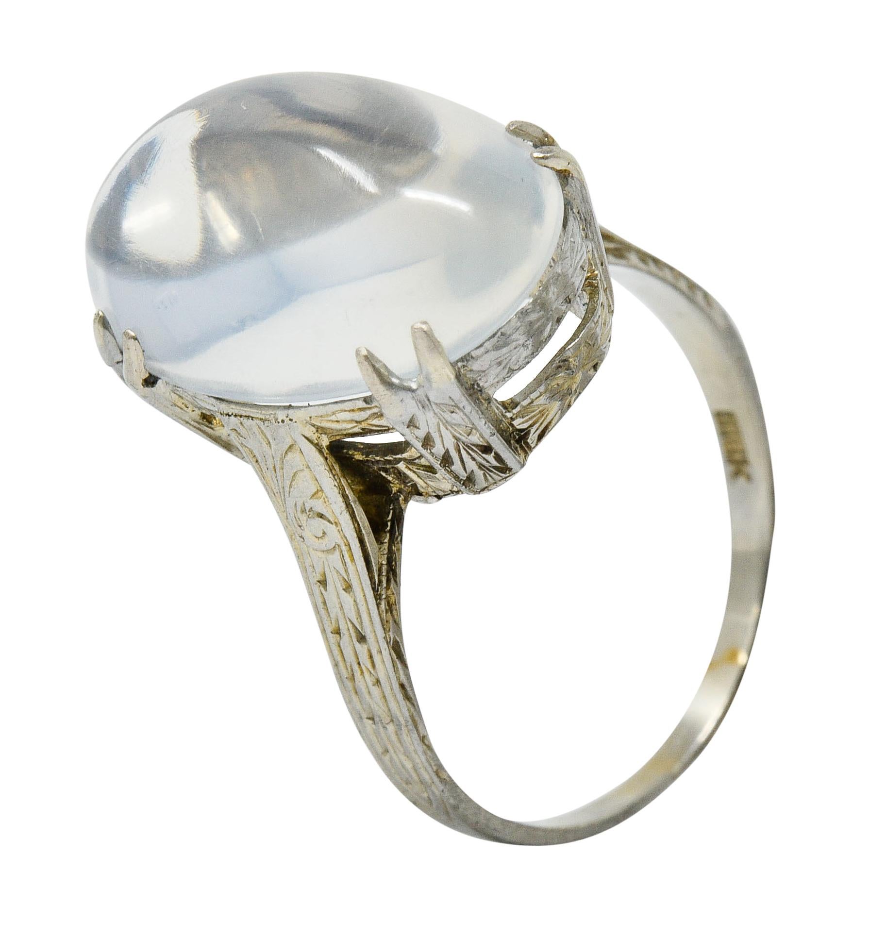 Art Deco Moonstone Cabochon 18 Karat White Gold Statement Ring 4