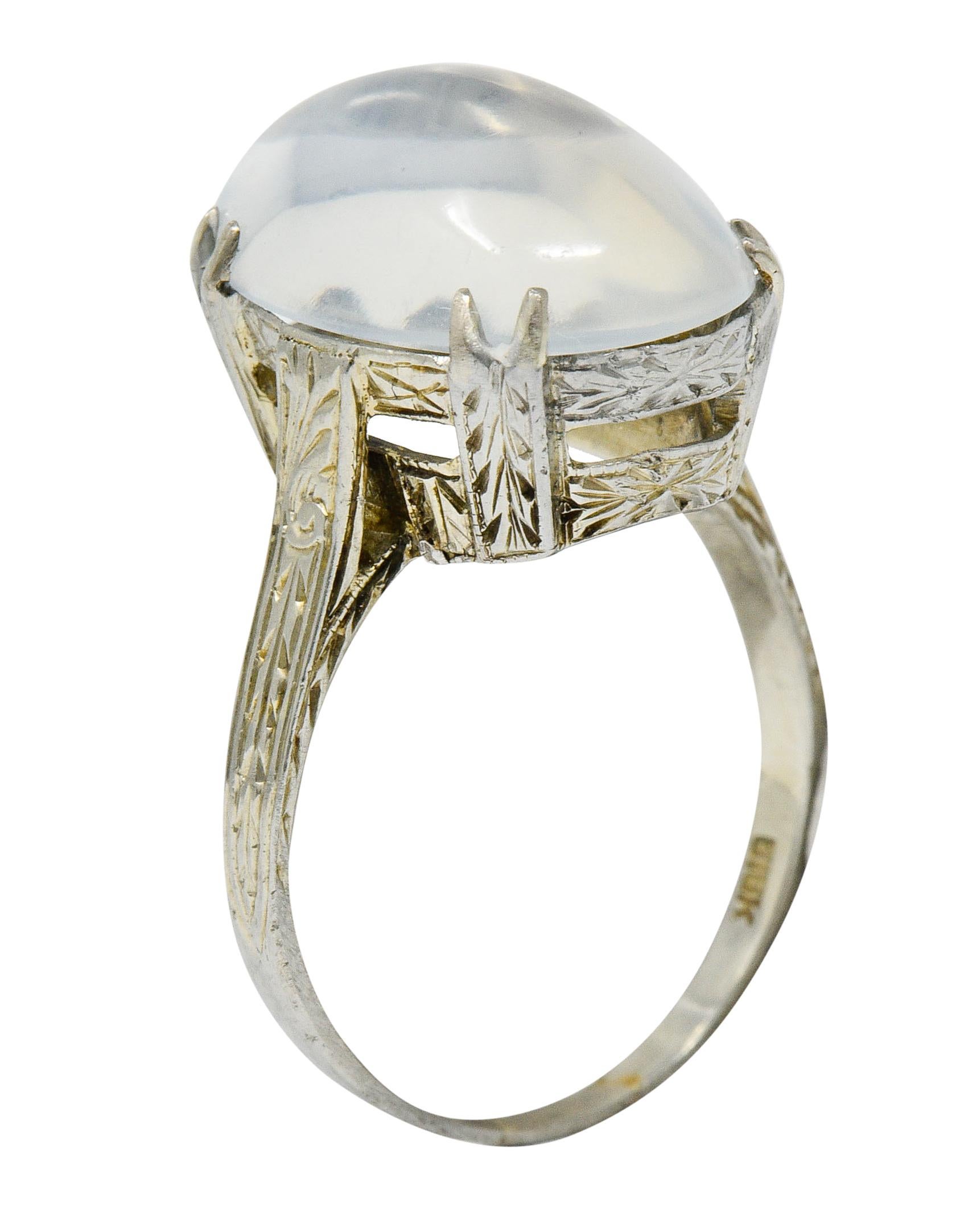 Art Deco Moonstone Cabochon 18 Karat White Gold Statement Ring 5