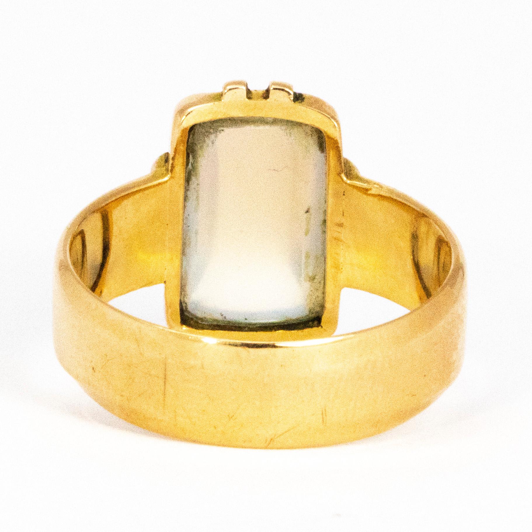 Women's Art Deco Moonstone Cabochon and 18 Carat Gold Ring