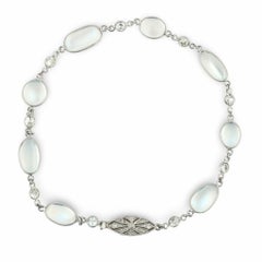 Art Deco moonstone diamond 18k white gold bracelet