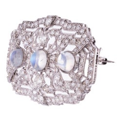 Art Deco Moonstone & Diamond Platinum Brooch C/1920