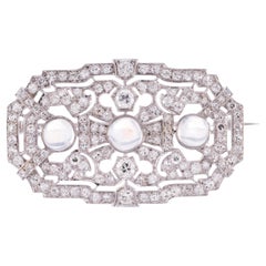 Art Deco Moonstone & Diamond Platinum Brooch C/1920