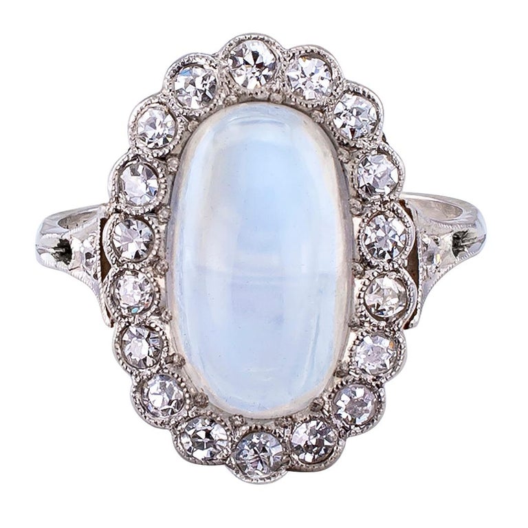 Art Deco Moonstone Diamond Platinum Ring at 1stdibs