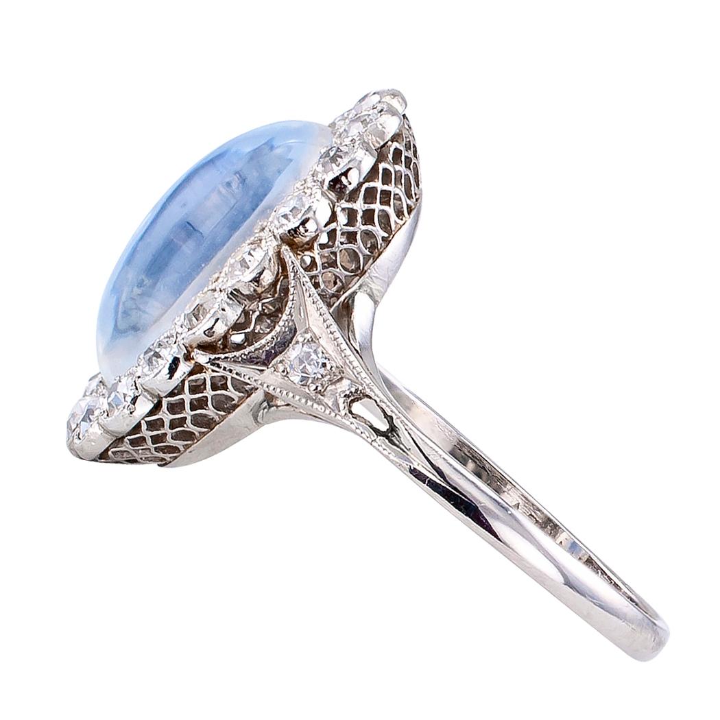 Women's Art Deco Moonstone Diamond Platinum Ring