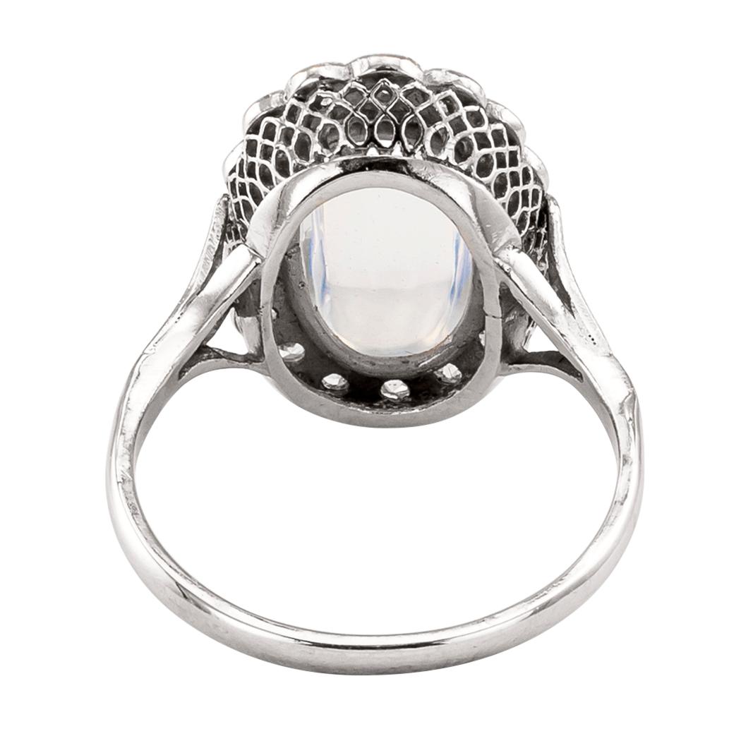 Art Deco Moonstone Diamond Platinum Ring 1