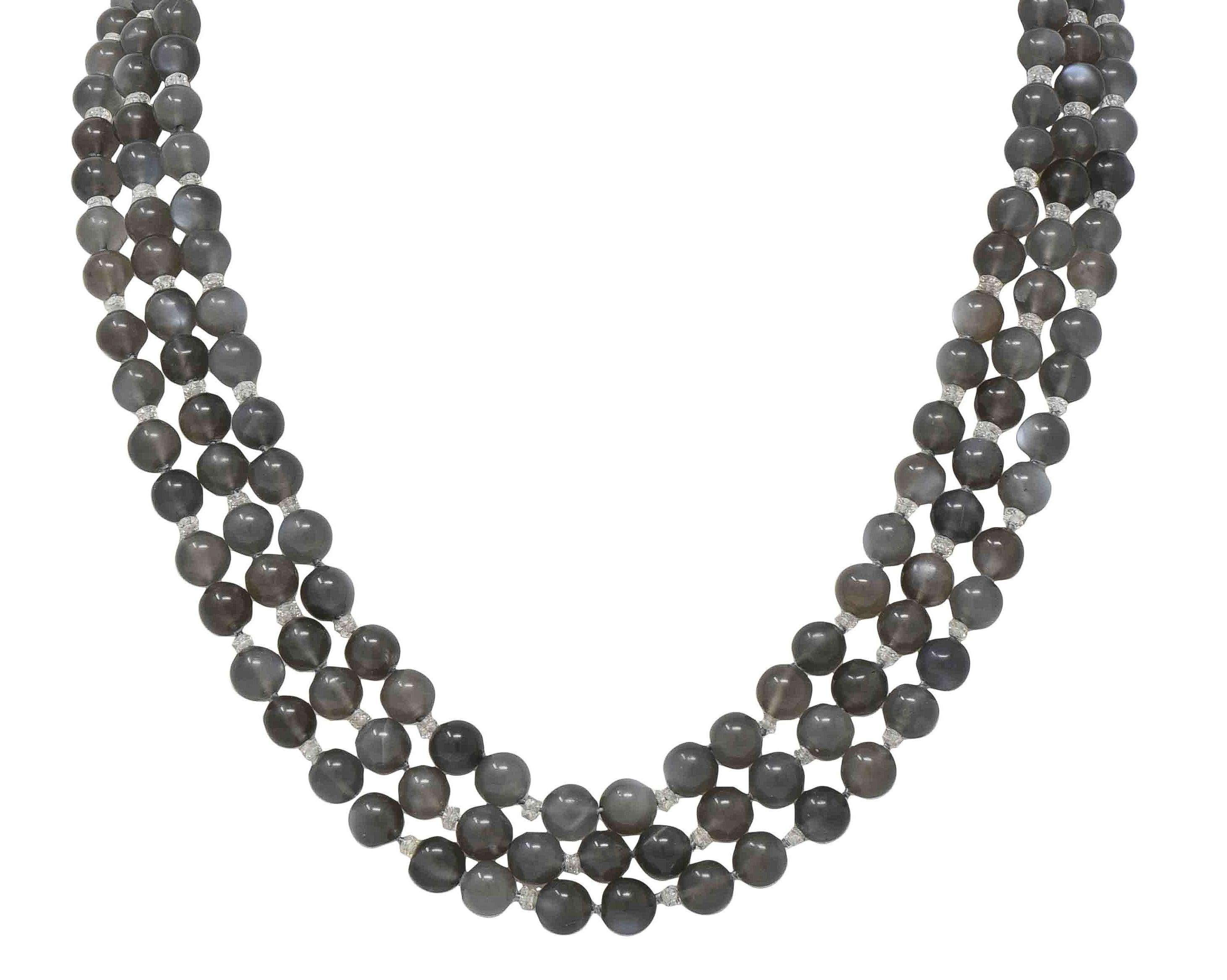 Art Decó Piedra Lunar Diamante Platino Vintage Collar de Múltiples Filamentos en venta 6