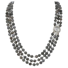 Art Deco Moonstone Diamond Platinum Vintage Beaded Multi Strand Necklace