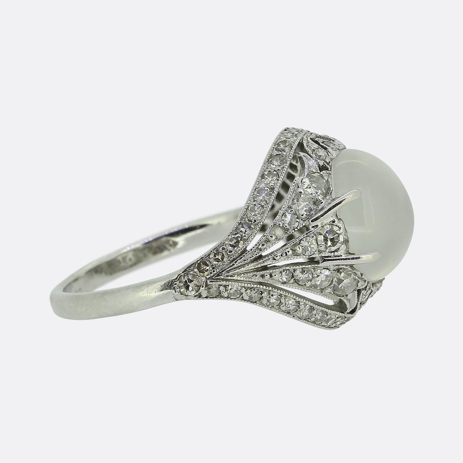 Cabochon Art Deco Moonstone Diamond Ring For Sale