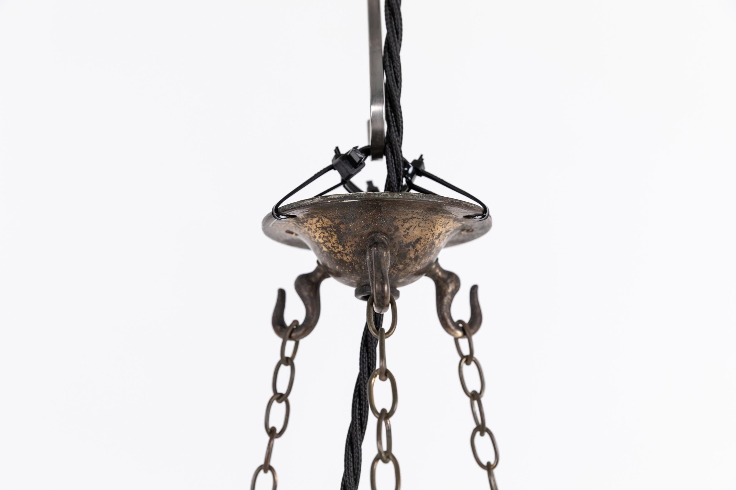 English Art Deco 'Moonstone' Opaline Milk Glass Plafonnier Light Pendant, C.1930