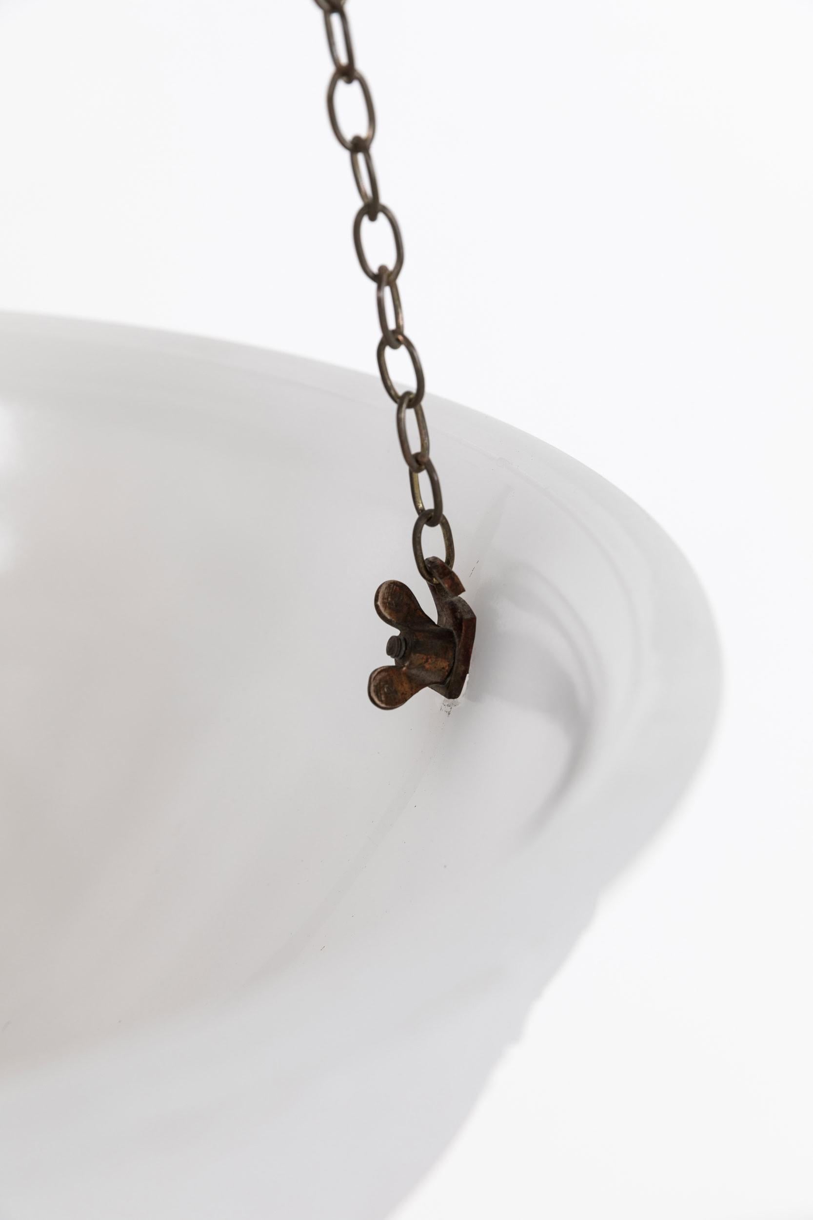 Pressed Art Deco 'Moonstone' Opaline Milk Glass Plafonnier Light Pendant, C.1930
