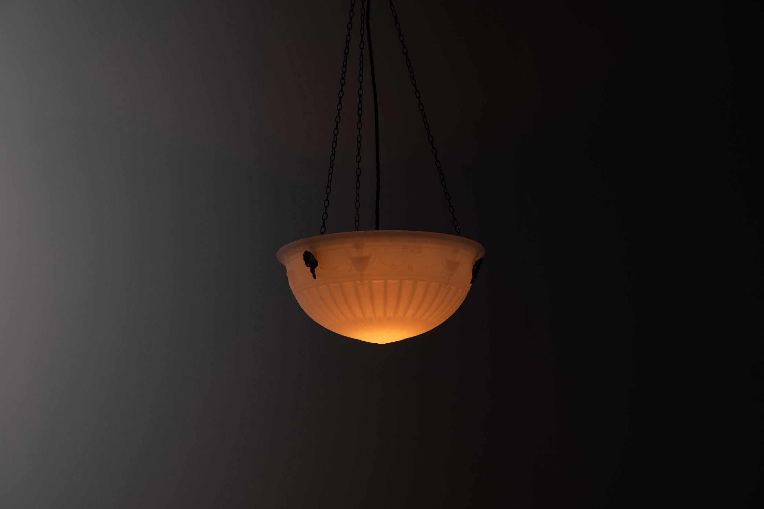 Art Deco 'Moonstone' Opaline Milk Glass Plafonnier Light Pendant, C.1930 1