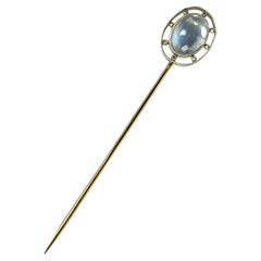 Art Deco Moonstone Platinum and Gold Stickpin