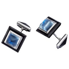 Art Deco Style Moonstone Pyramids and Horn Cufflinks in 18 Karat White Gold