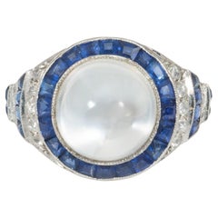 Art Deco moonstone, sapphire and diamond ring