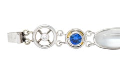 Art Deco Moonstone Sapphire Diamond Platinum Link Bracelet
