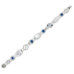 Art Deco Moonstone Sapphire Diamond Platinum Link Bracelet