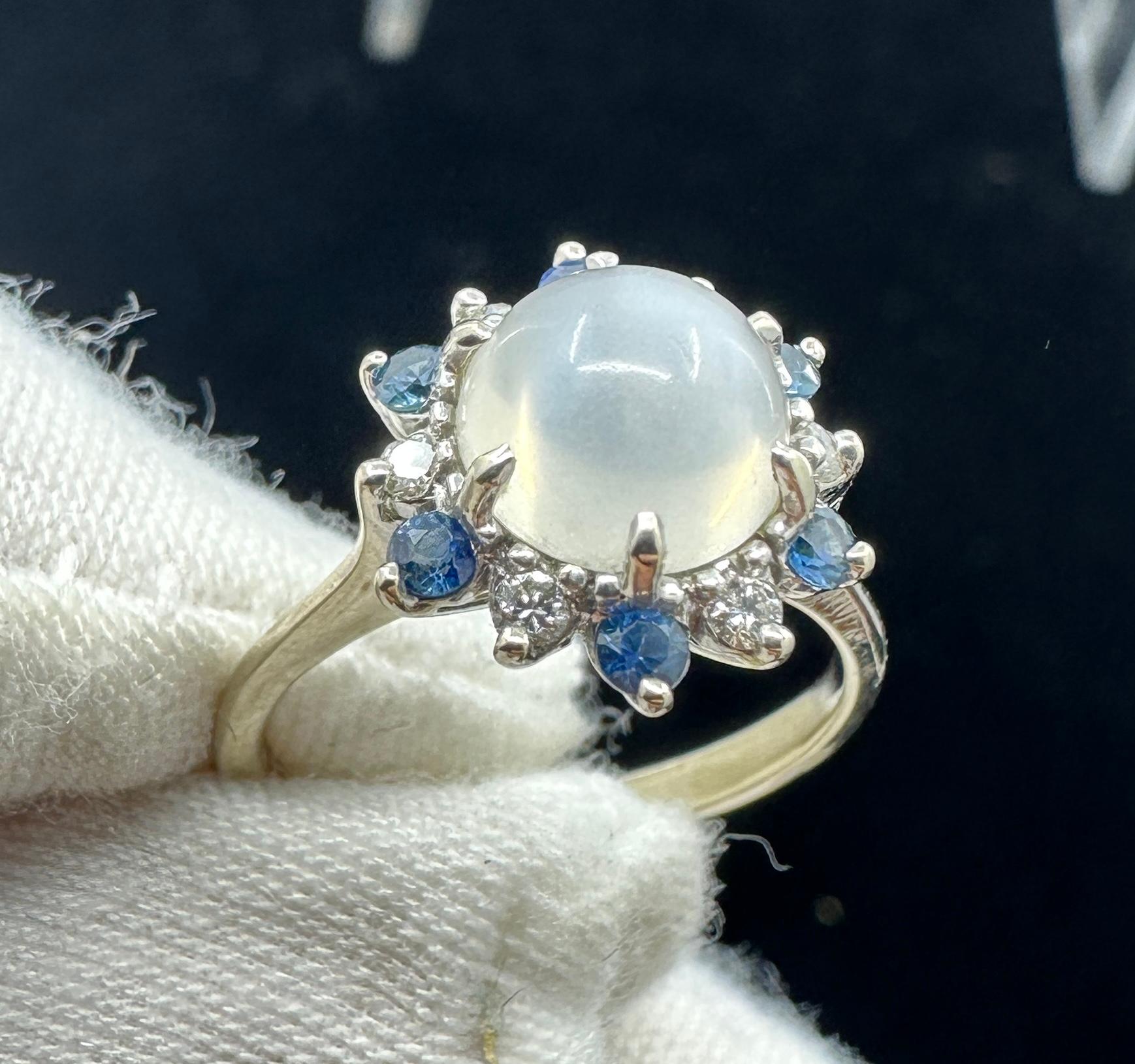 Art Deco Mondstein Saphir Diamant-Ring 14 Karat Weißgold im Angebot 1
