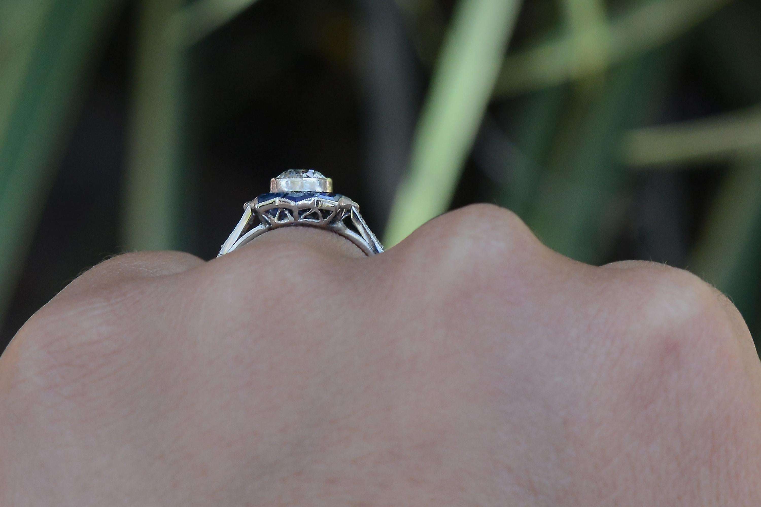 Art Deco Moorish Style Diamond Sapphire Star Engagement Ring In New Condition In Santa Barbara, CA
