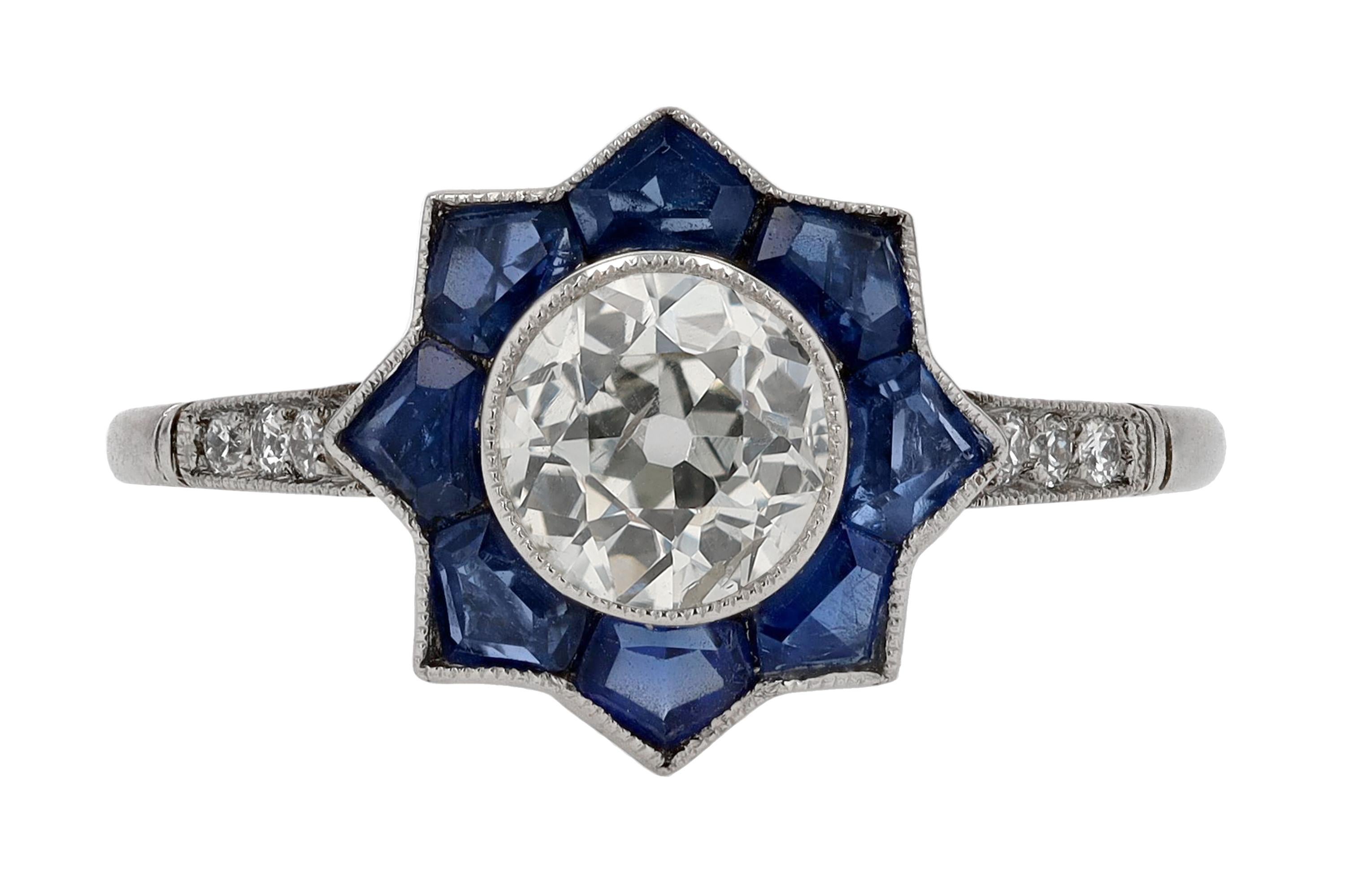 Women's Art Deco Moorish Style Diamond Sapphire Star Engagement Ring