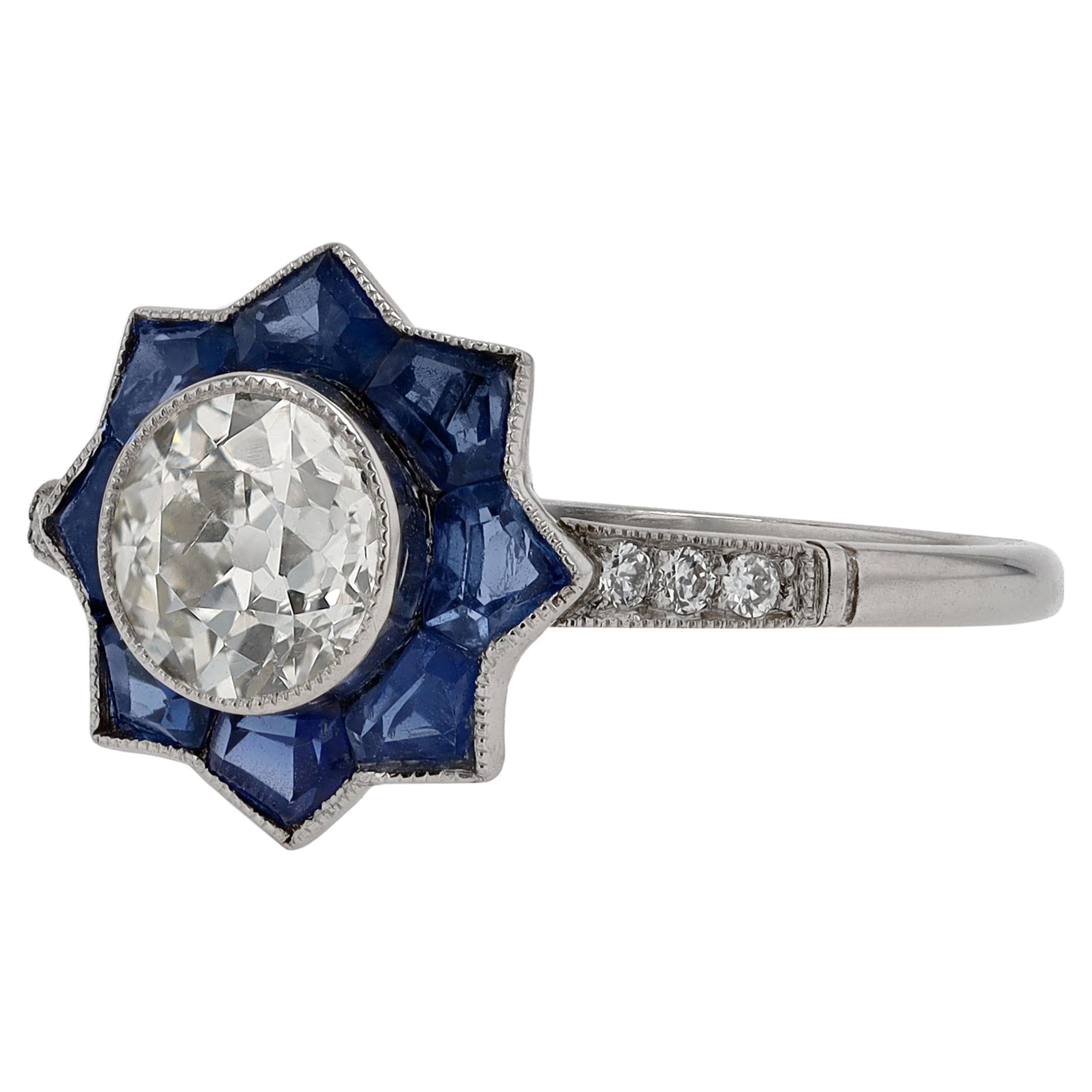 Art Deco Moorish Style Diamond Sapphire Star Engagement Ring