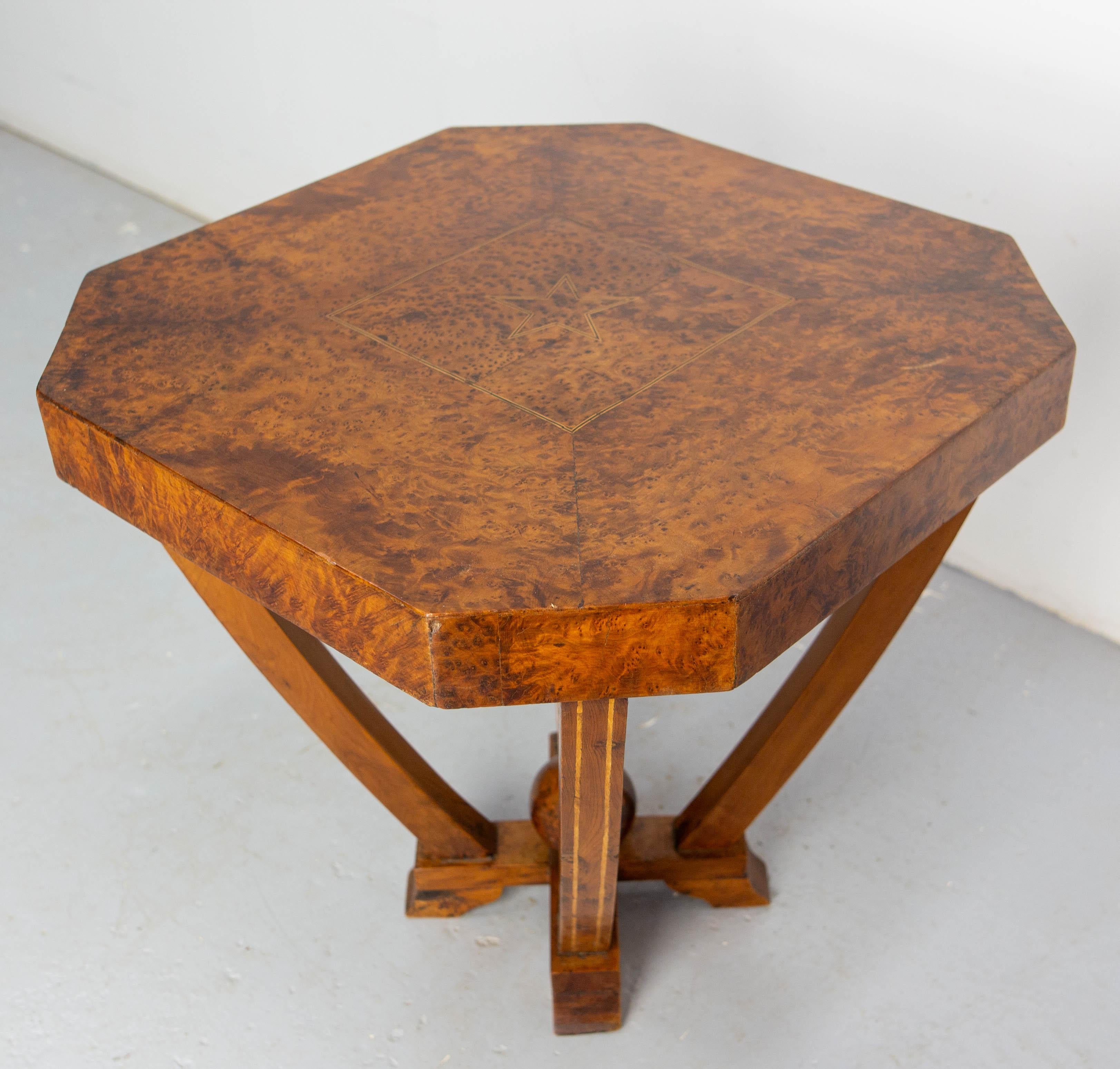 Inlay Art Deco Moroccan Table Inlaid Moorish Burl Thuya Side or Centre Table For Sale