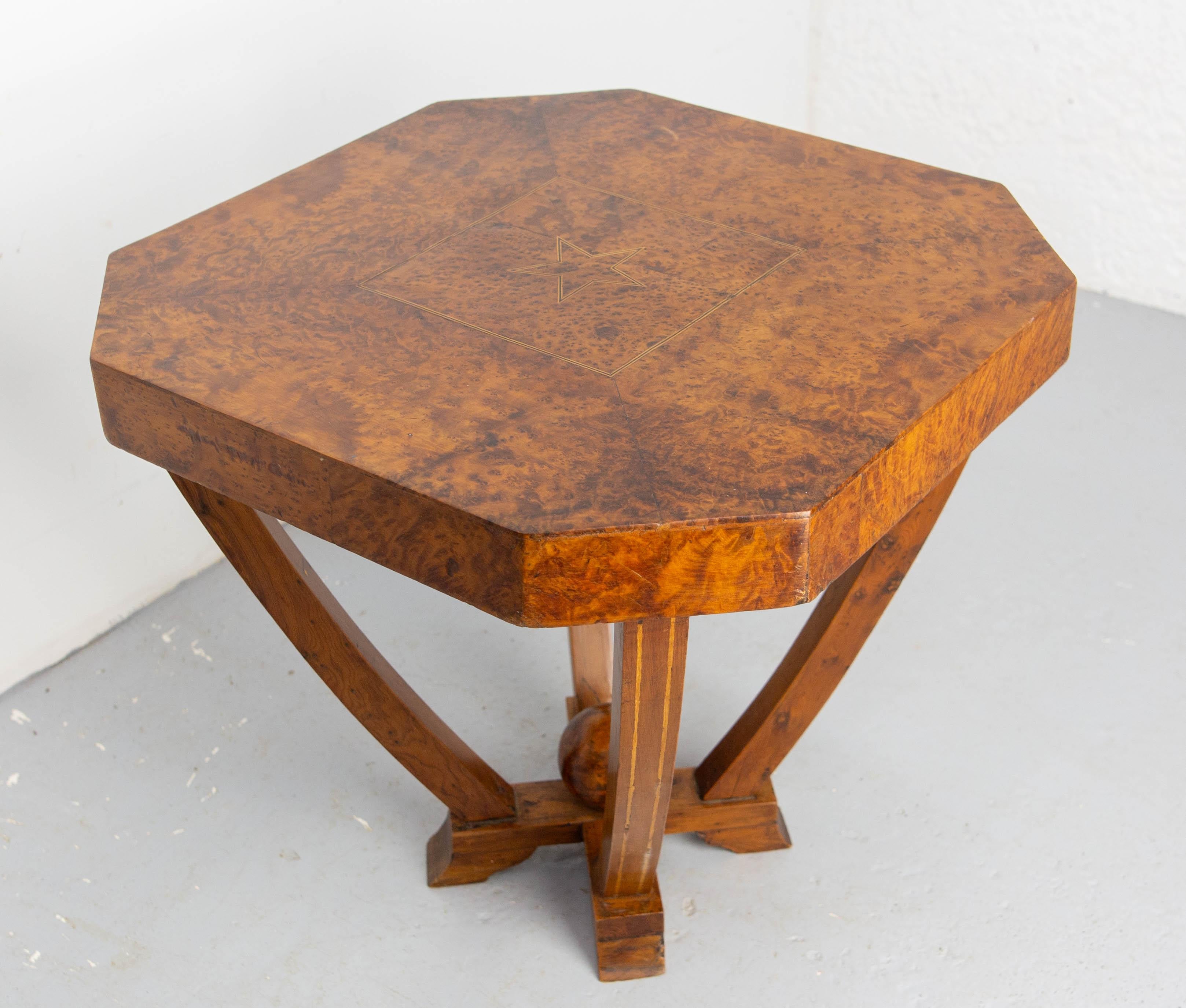 Art Deco Moroccan Table Inlaid Moorish Burl Thuya Side or Centre Table In Good Condition For Sale In Labrit, Landes